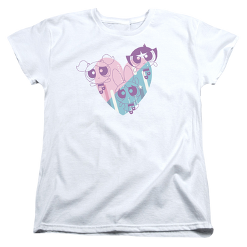 White women's t-shirt with Powerpuff Girls Powerpuff Heart graphic