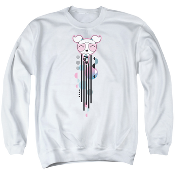 White men's crewneck sweatshirt with Powerpuff Girls Bubbles Streak graphic