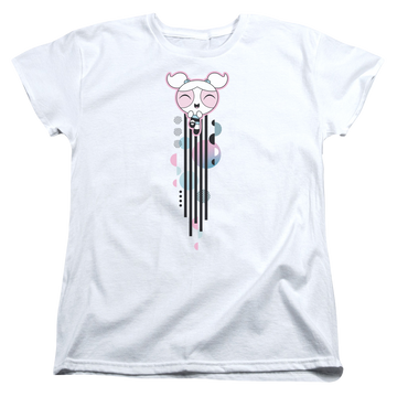 White women's t-shirt with Powerpuff Girls Bubbles Streak graphic
