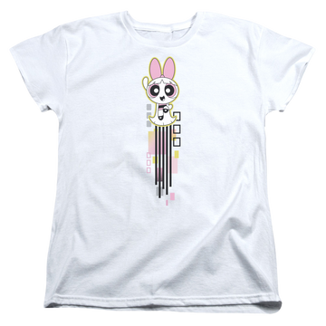 White women's t-shirt with Powerpuff Girls Blossom Streak graphic