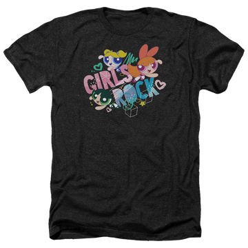 Charcoal men's heather t-shirt with Powerpuff Girls Girls Rock graphic
