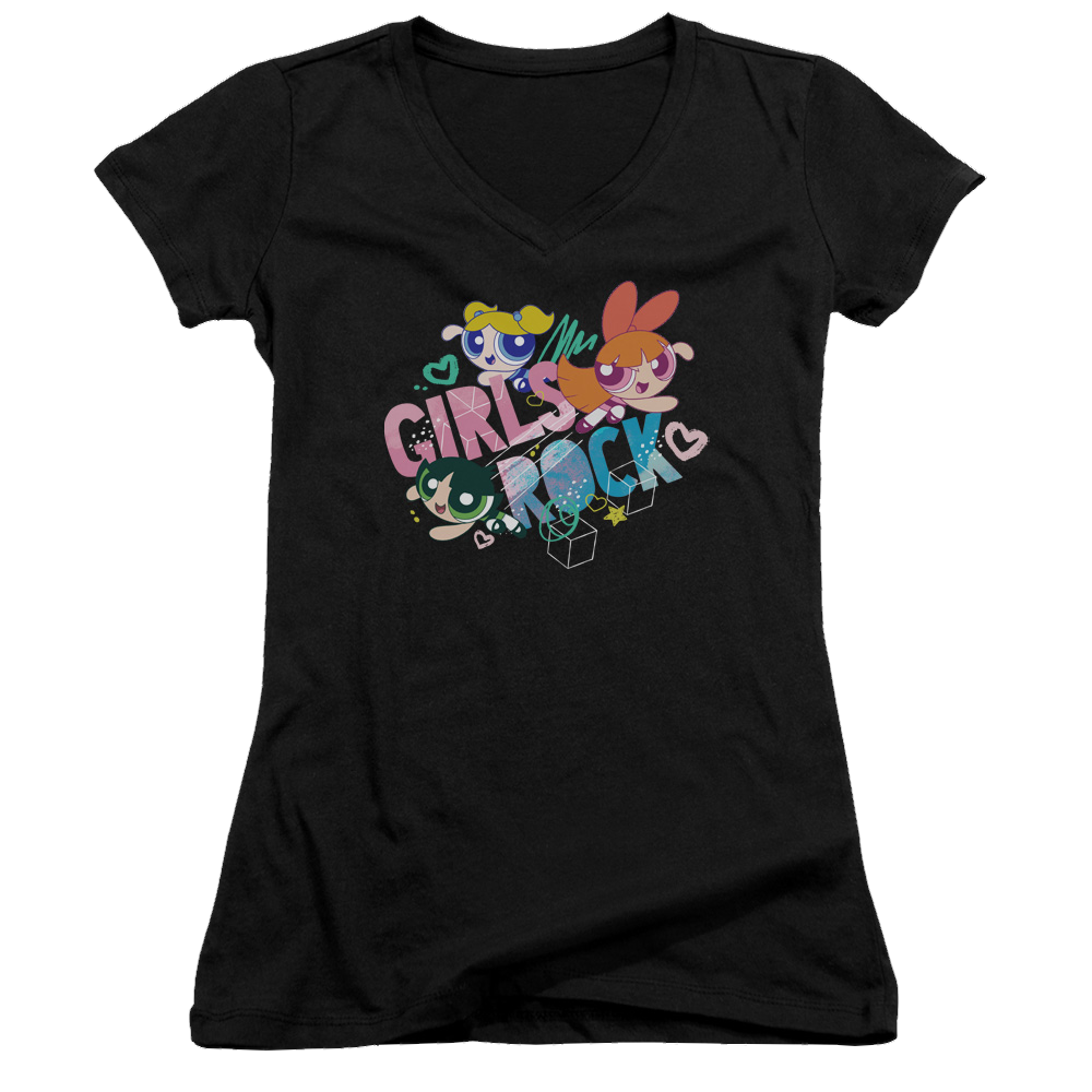 Powerpuff Girls Girls Rock Juniors V-Neck T-Shirt Juniors V-Neck T-Shirt Powerpuff Girls