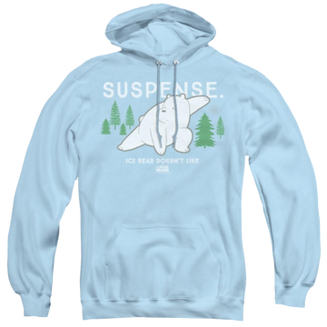 Light blue pullover hoodie with We Bare Bears Suspense graphic