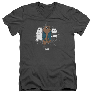 Charcoal men's v-neck t-shirt with We Bare Bears Jacket graphic