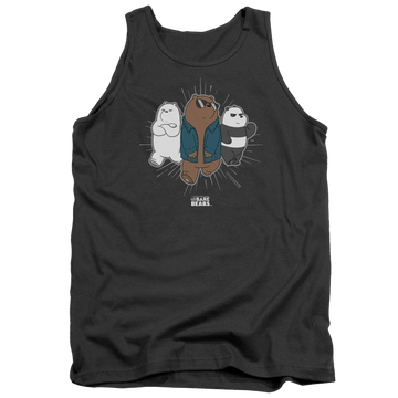 Charcoal men's tank with We Bare Bears Jacket graphic
