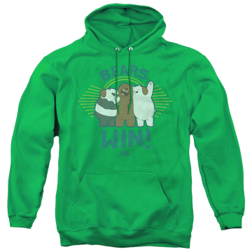 Kelly green pullover hoodie with We Bare Bears Bears Win graphic