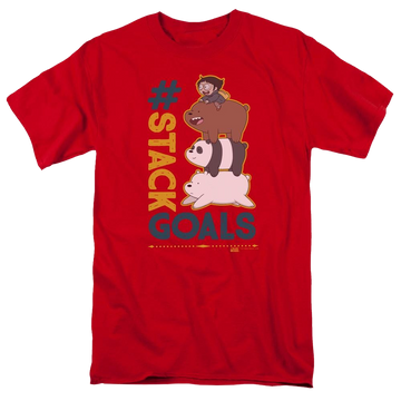 Red men's regular fit t-shirt with We Bare Bears Stack Goals graphic