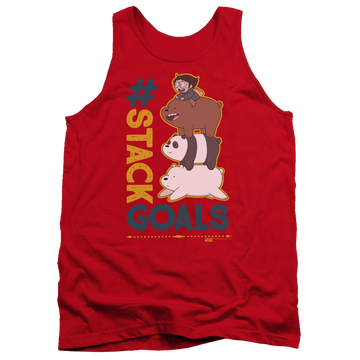 Red men's tank with We Bare Bears Stack Goals graphic