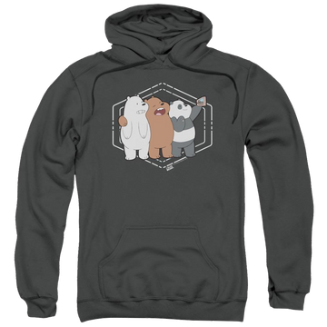 Charcoal pullover hoodie with We Bare Bears Selfie graphic