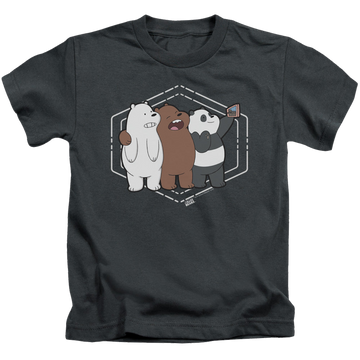Charcoal kid's t-shirt for ages 4 to 7 with We Bare Bears Selfie graphic