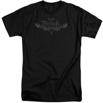 Black men's tall fit t-shirt with Metalocalypse Dethklok Logo graphic