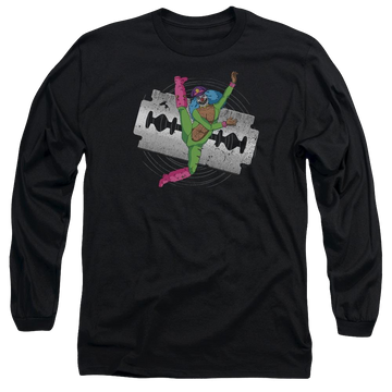 Black men's long sleeve t-shirt with Metalocalypse Rockso Dance graphic
