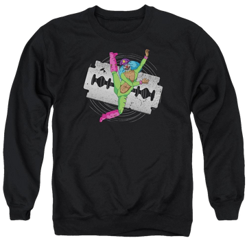 Black men's crewneck sweatshirt with Metalocalypse Rockso Dance graphic