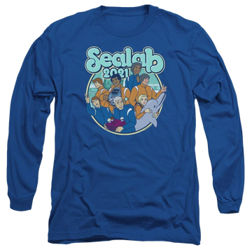 Royal men's long sleeve t-shirt with Sealab 2021 Gangs All Here graphic