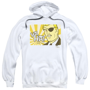 White pullover hoodie with Harvey Birdman Phil Ken Sebben graphic
