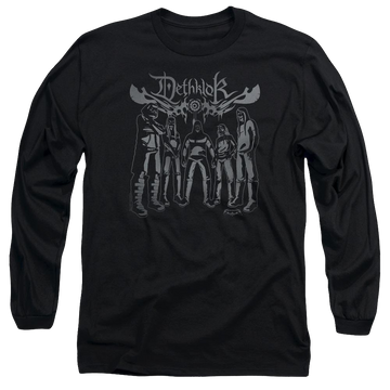 Black men's long sleeve t-shirt with Metalocalypse Dethklok Band graphic