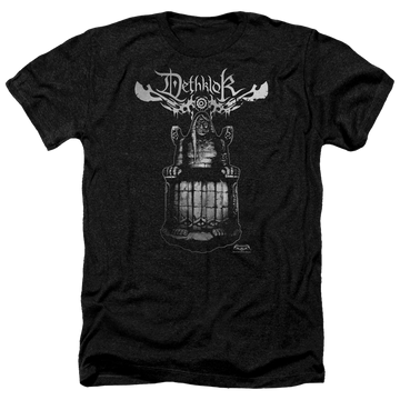 Charcoal men's heather t-shirt with Metalocalypse Statue graphic