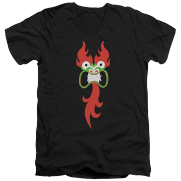 Black men's v-neck t-shirt with Samurai Jack Aku Face graphic