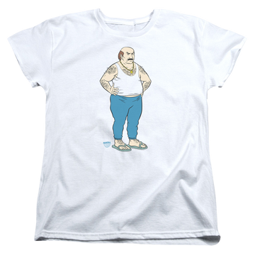 White women's t-shirt with Aqua Teen Hunger Force Carl graphic