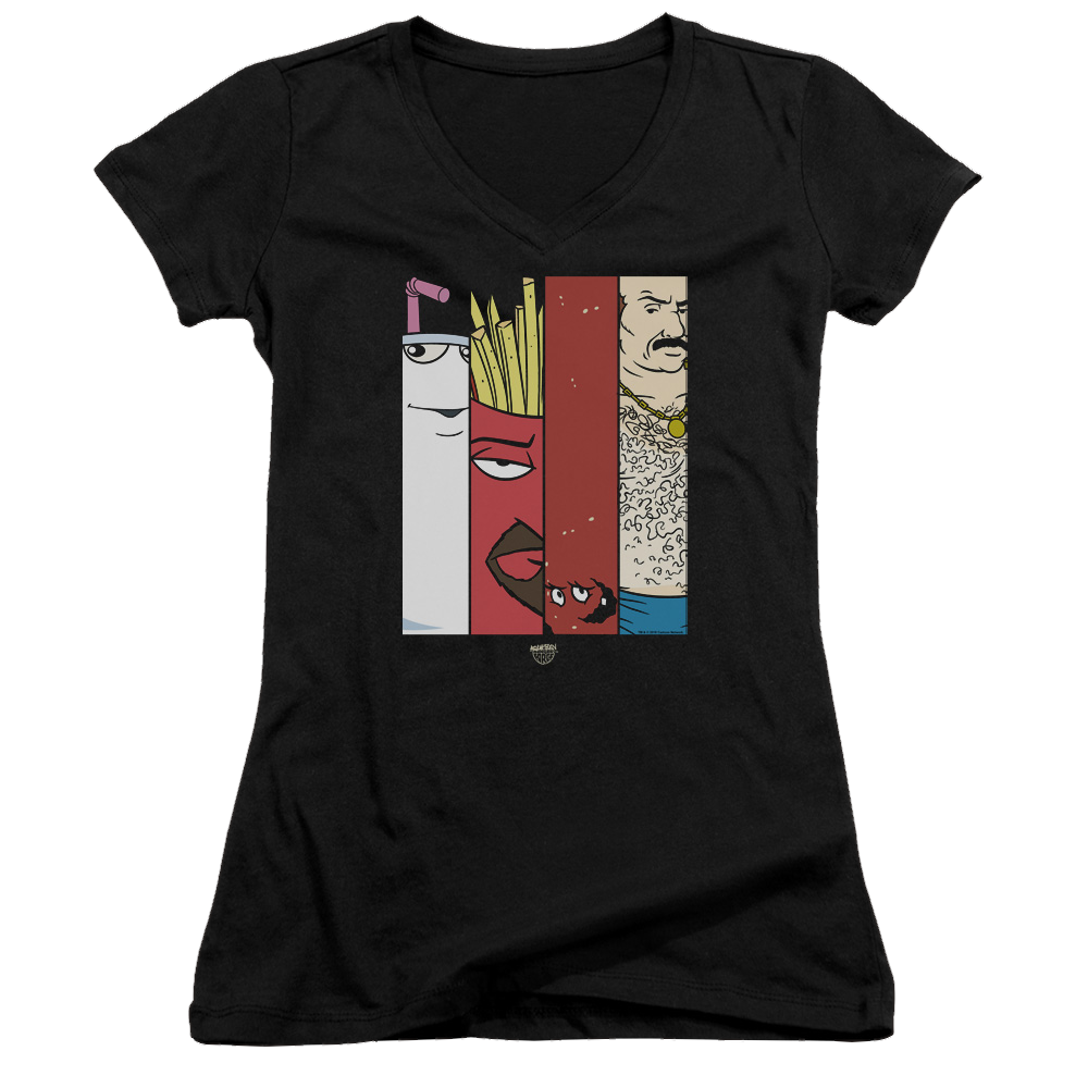 Aqua Teen Hunger Force Group Tiles - Juniors V-Neck T-Shirt Juniors V-Neck T-Shirt Aqua Teen Hunger Force