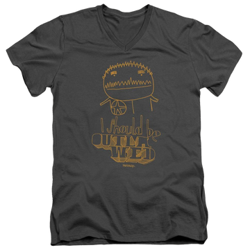 Charcoal men's v-neck t-shirt with Squidbillies Outlawed graphic
