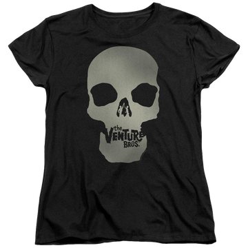 Black women's t-shirt with The Venture Bros Skull Logo graphic