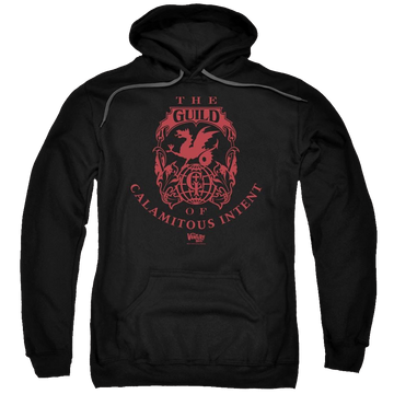 Black pullover hoodie with The Venture Bros Build graphic