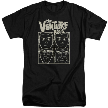 Black men's tall fit t-shirt with The Venture Bros Venture graphic