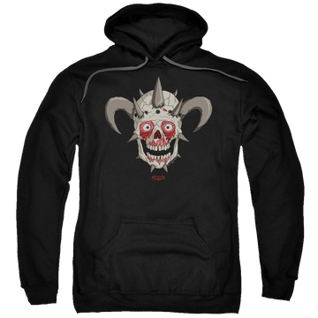 Black pullover hoodie with Metalocalypse Facebones graphic