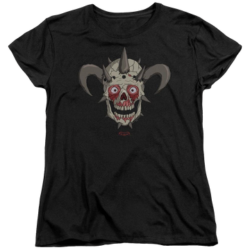 Black women's t-shirt with Metalocalypse Facebones graphic