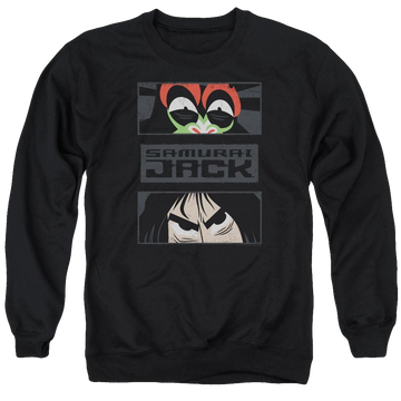 Black men's crewneck sweatshirt with Samurai Jack Stare Down graphic