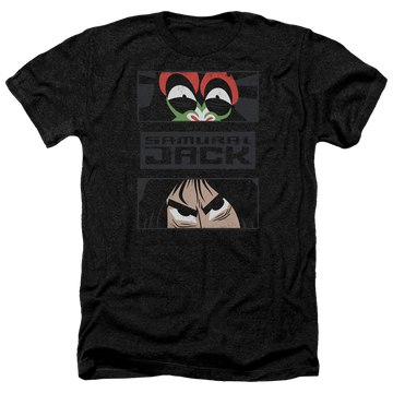 Charcoal men's heather t-shirt with Samurai Jack Stare Down graphic