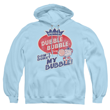 Light blue pullover hoodie with Dubble Bubble Burst Bubble graphic