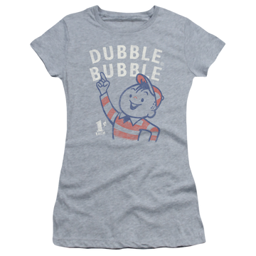 Athletic heather juniors t-shirt with Dubble Bubble Pointing graphic