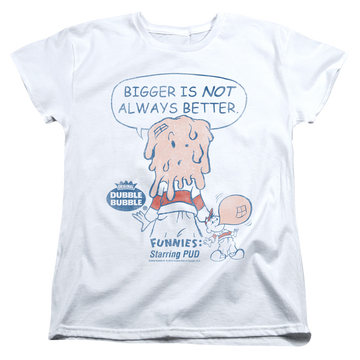 White women's t-shirt with Dubble Bubble Bigger graphic