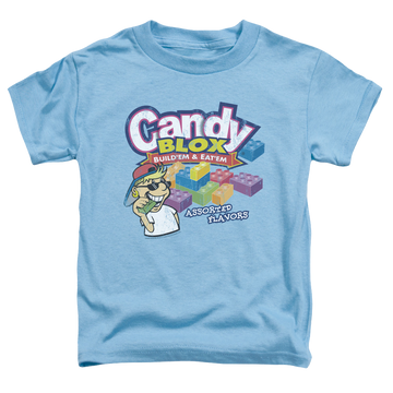 Carolina blue kid's t-shirt for ages 4 to 7 with Dubble Bubble Candy Blox graphic