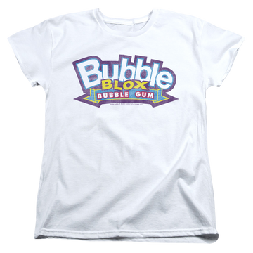 White women's t-shirt with Dubble Bubble Bubble Blox graphic