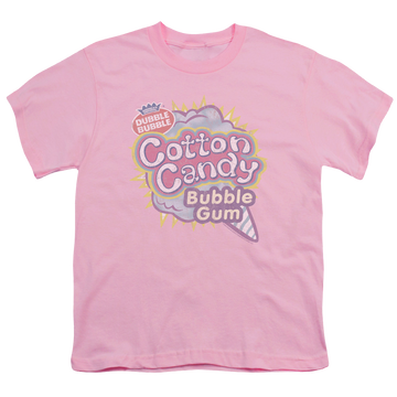 Pink youth t-shirt for ages 8 to 12 with Dubble Bubble Cotton Candy graphic