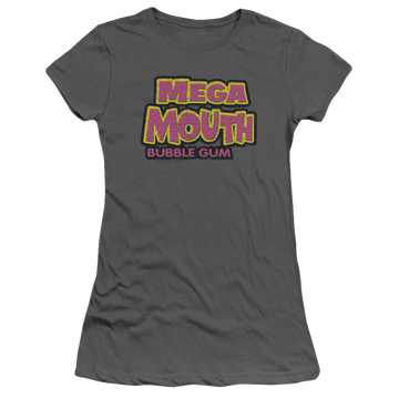 Charcoal juniors t-shirt with Dubble Bubble Mega Mouth graphic