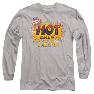 Athletic heather men's long sleeve t-shirt with Dubble Bubble Hot Chew graphic