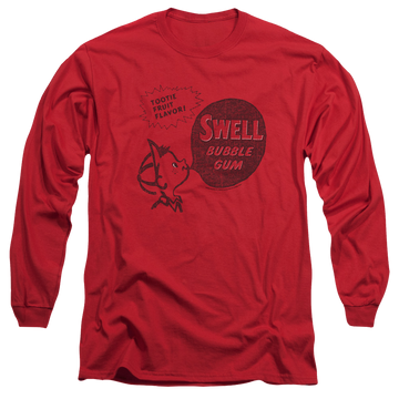 Red men's long sleeve t-shirt with Dubble Bubble Swell Gum graphic