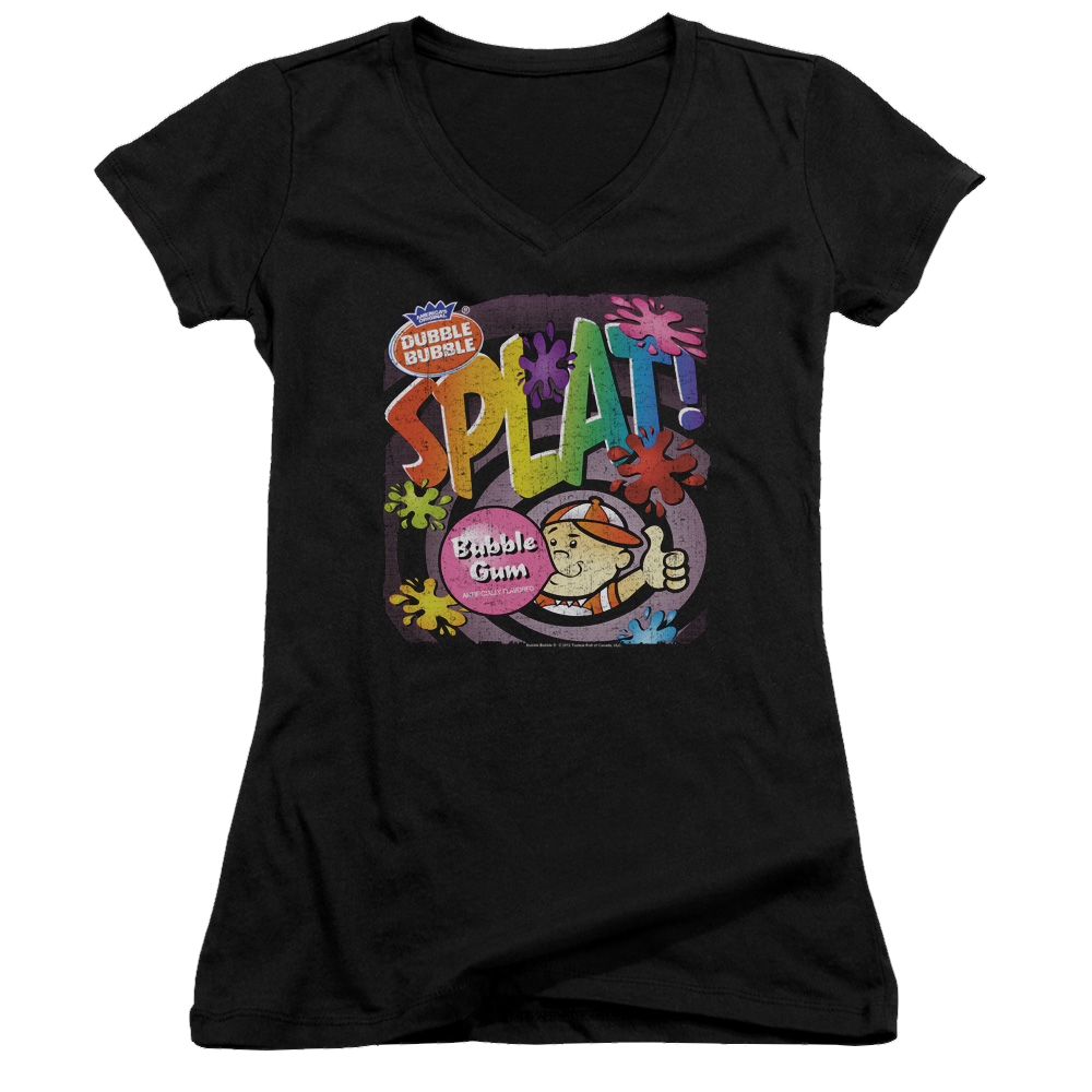 Dubble Bubble Splat Gum - Juniors V-Neck T-Shirt Juniors V-Neck T-Shirt Dubble Bubble
