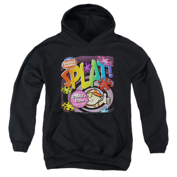 Black youth hoodie for ages 8 to 12 with Dubble Bubble Splat Gum graphic