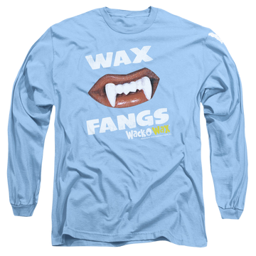 Carolina blue men's long sleeve t-shirt with Dubble Bubble Wax Fangs graphic