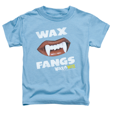 Carolina blue kid's t-shirt for ages 4 to 7 with Dubble Bubble Wax Fangs graphic