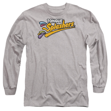 Athletic heather men's long sleeve t-shirt with Dubble Bubble Tongue Splashers Logo graphic