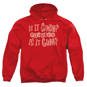 Red pullover hoodie with Dubble Bubble What Is This graphic