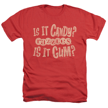 Red men's heather t-shirt with Dubble Bubble What Is This graphic