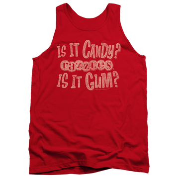 Red men's tank with Dubble Bubble What Is This graphic