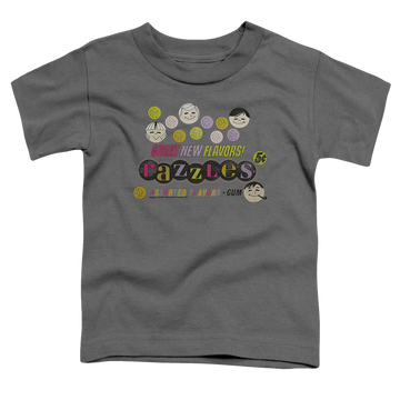 Charcoal kid's t-shirt for ages 4 to 7 with Dubble Bubble Razzles Retro Box graphic
